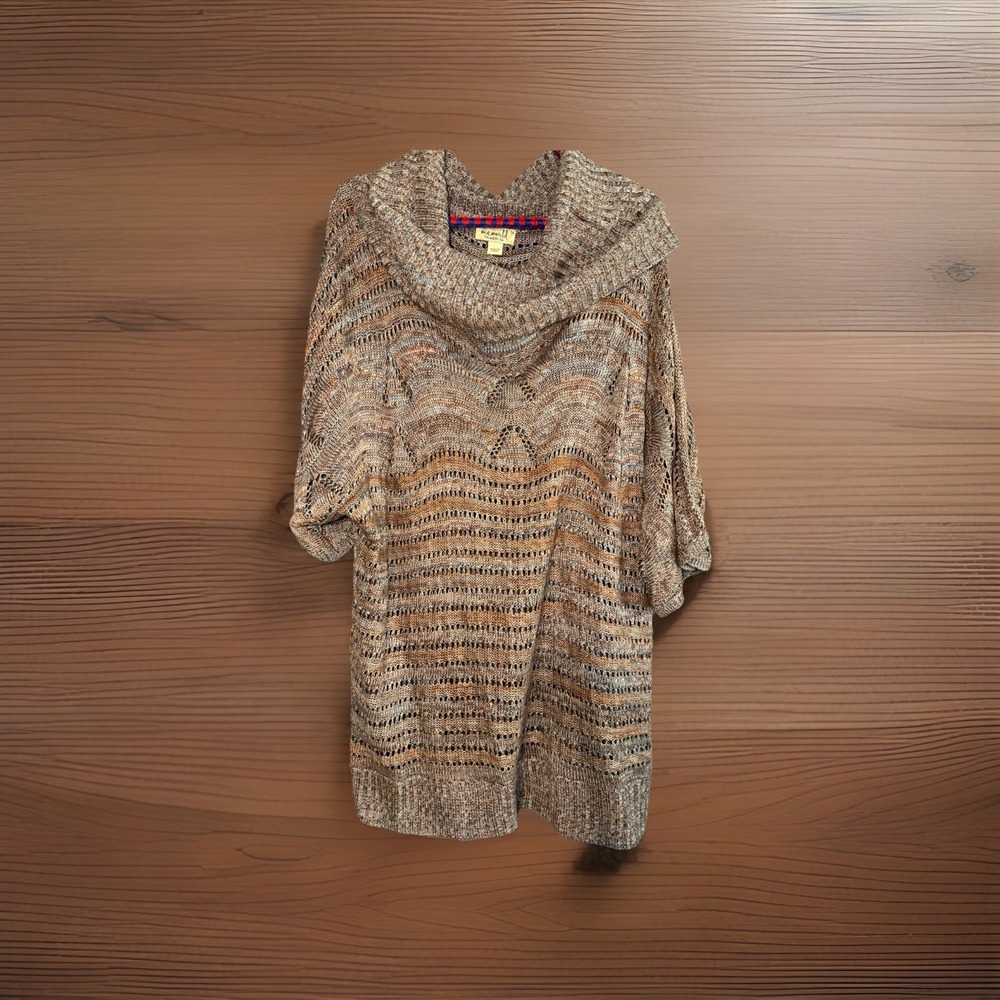 One World Womens Sz 1 X Open Knit Pullover Lightweight Stretch Boho Turtleneck